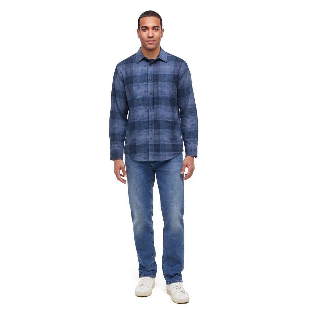 Eddie Bauer Mens Flannel Shirt XXL Blue Plaid Cotton Blend Button Up NEW